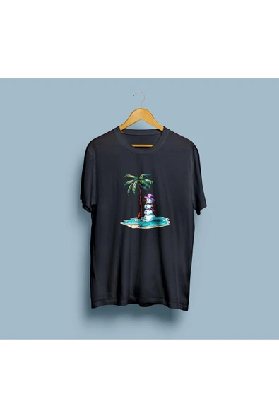 Oversize Erimiş Kardan Adam tasarım unisex T-shirt - Resim 8