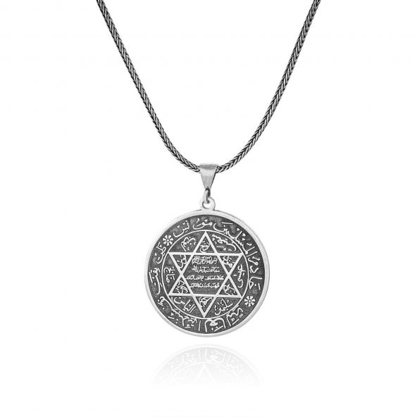 İsmi Azam Duası Esma-ül Hüsna Süleyman Mührü 60 cm 925 Gümüş Kolye - 2