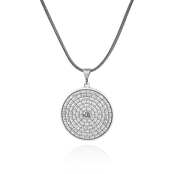 İsmi Azam Duası Esma-ül Hüsna Süleyman Mührü 60 cm 925 Gümüş Kolye - 3