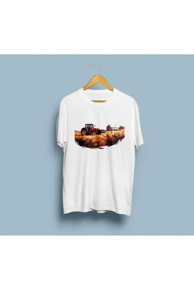 Oversize Traktör / Çiftçi / Tarla ve Farmer tasarım unisex T-shirt - Resim 3