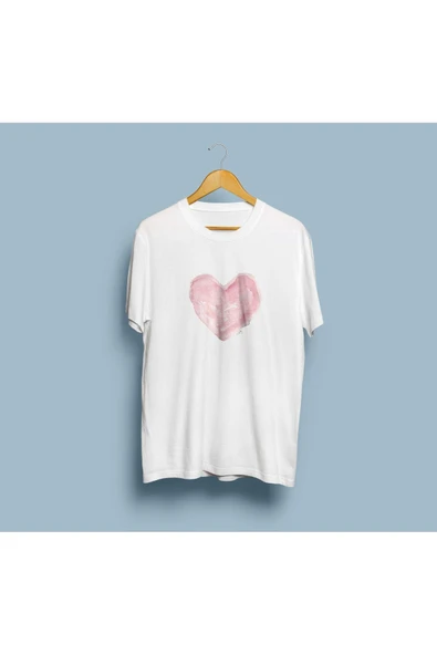 Oversize Pastel Kalp Tasarım Unisex T-shirt - Resim 3