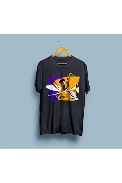 Oversize Enstrümanlar Tasarım Unisex T-shirt - Resim 5