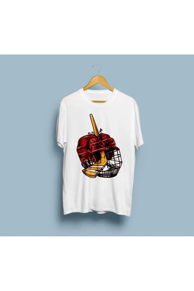 Oversize Hokey Stick and Helmet Tasarım Unisex T-shirt - Resim 2