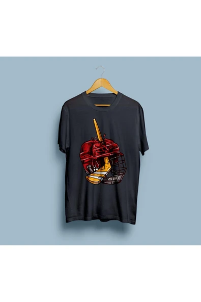 Oversize Hokey Stick and Helmet Tasarım Unisex T-shirt - Resim 6