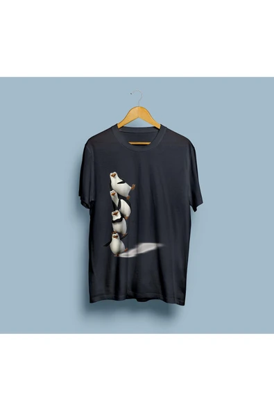 Oversize Madagaskar Penguen Tasarım unisex T-shirt - Resim 5