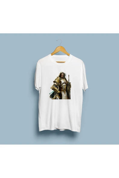 Oversize Paladin Determined man in Armor Tasarım unisex T-shirt - Resim 4