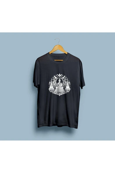 Oversize Budizm / Buddha Tapınak tasarım unisex T-shirt - Resim 5