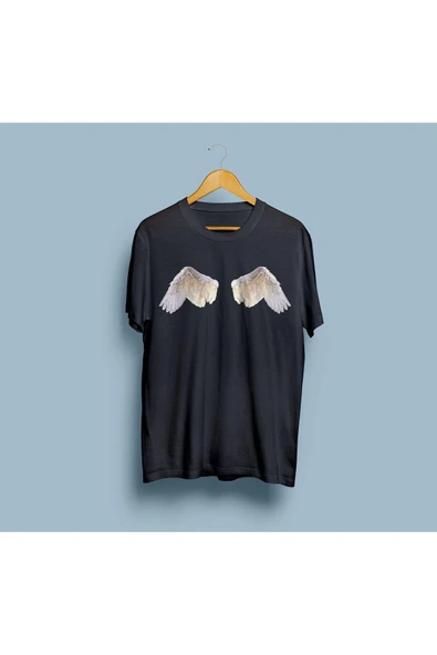 Oversize Melek Kanatları Tasarım Unisex T-shirt - Resim 8