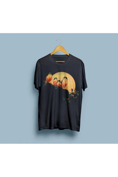 Oversize Kuşlar Tasarım Unisex T-shirt - Resim 8