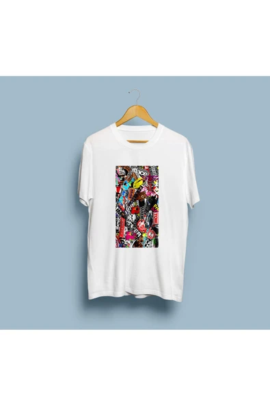 Oversize Karışık Etiketler Tasarım Unisex T-shirt - Resim 3