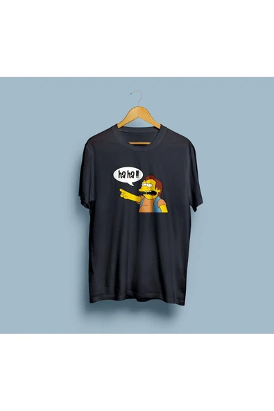 Oversize Karikatür Ha Ha! Tasarım Unisex T-shirt - Resim 8