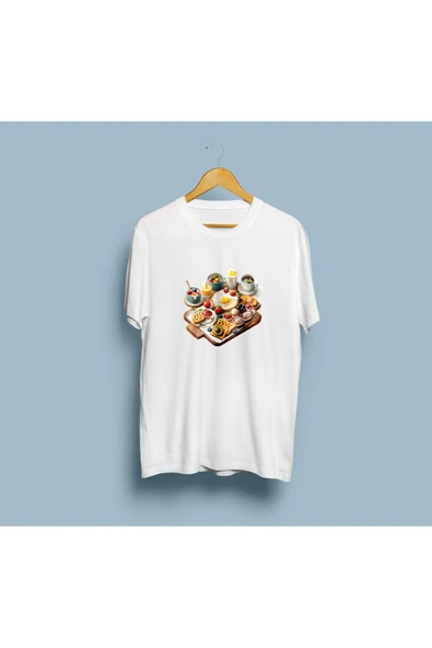 Oversize Kahvaltı / Breakfast Tasarım unisex T-shirt - Resim 4