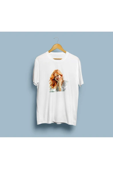 Oversize Kadın ve Kahve Çizim Tasarımlı unisex T-shirt ürün görseli 1