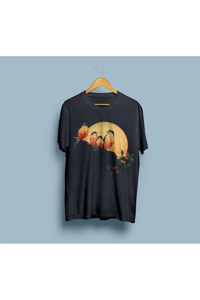 Oversize Kuşlar Tasarım Unisex T-shirt - Resim 7