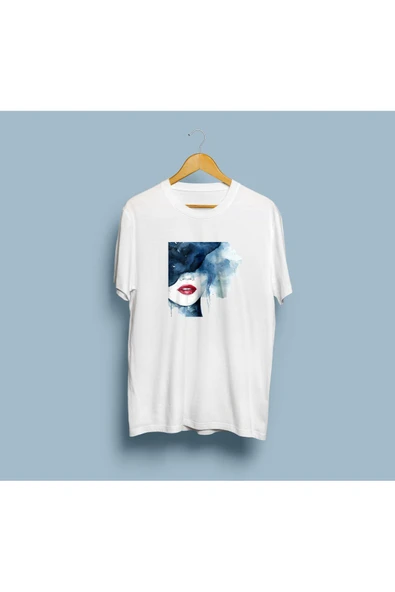 Oversize Kadın ve Kadın dudakları çizim unisex T-shirt - Resim 3