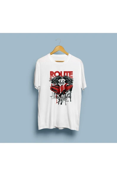 Oversize Route 66 Araba Tasarım unisex T-shirt ürün görseli