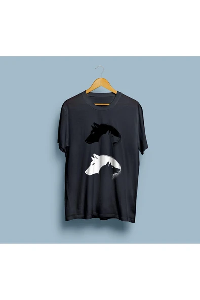 Oversize Wolf Couple / Çift Kurt Tasarım Unisex T-shirt - Resim 8