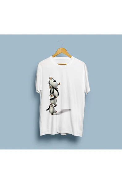 Oversize Madagaskar Penguen Tasarım unisex T-shirt - Resim 2