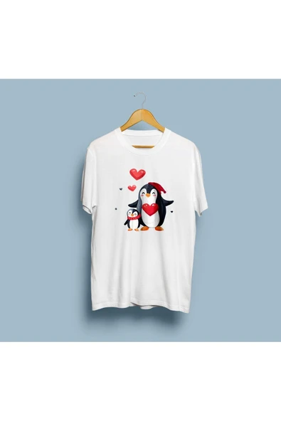Oversize Kalpli Penguenler Tasarım unisex T-shirt - Resim 3
