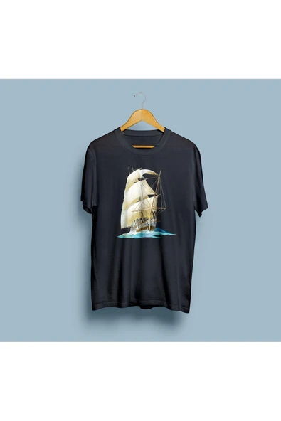 Oversize Yelkenli Tekne Tasarım Unisex T-shirt - Resim 7