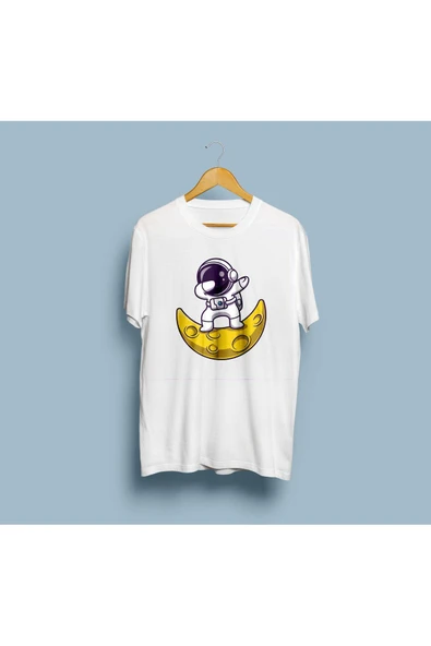 Oversize Çizgi Astronot Tasarım Unisex T-shirt - Resim 2