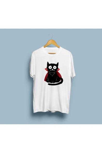 Oversize Vampir Black Cat Vector Tasarım Unisex T-shirt ürün görseli 1