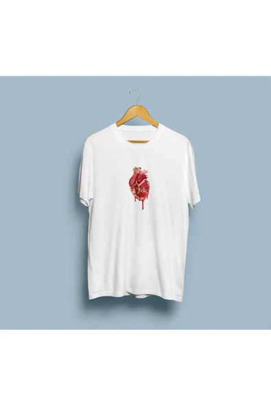 Oversize Kalp Anatomisi Tasarım Unisex T-shirt - Resim 3
