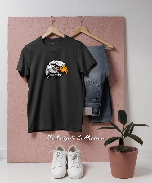 Oversize Bald Eagle Kartal Logo Tasarımlı Unisex T-Shirt - Resim 2