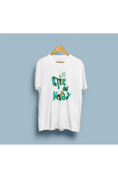 Oversize Rick And Morty Yazı ve Karakterler Tasarım Unisex T-shirt - Resim 3
