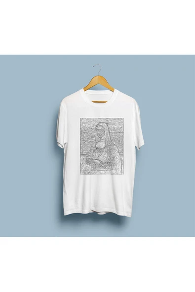Oversize Mona Lisa Karalama Çizim Unisex T-shirt ürün görseli