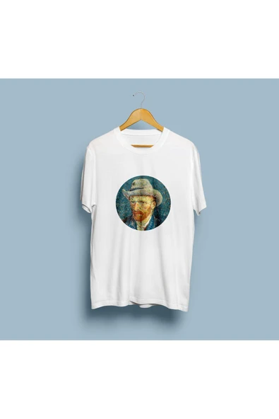 Oversize Van Gogh Şapkalı Portre Tasarım Unisex T-shirt - Resim 4
