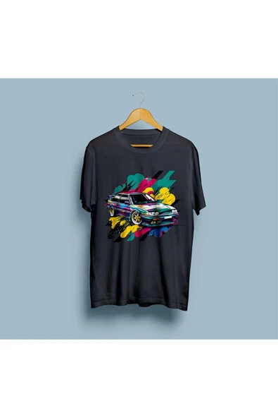Oversize Color Painted Sedan Car Baskılı Unisex T-shirt - Resim 6