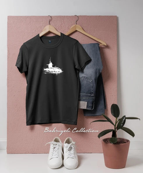 Oversize Black Submarine Tasarımlı Unisex T-Shirt - Resim 8