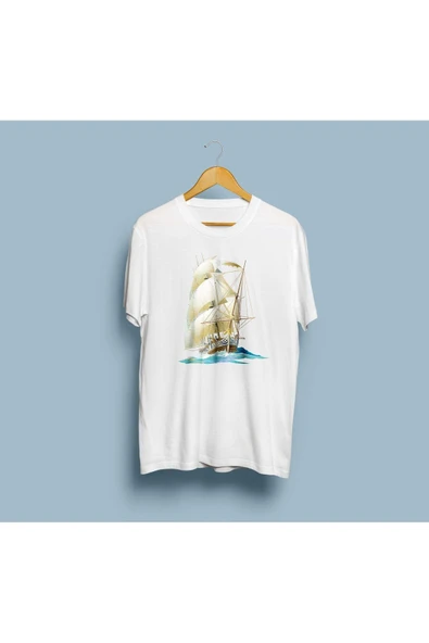 Oversize Yelkenli Tekne Tasarım Unisex T-shirt - Resim 2