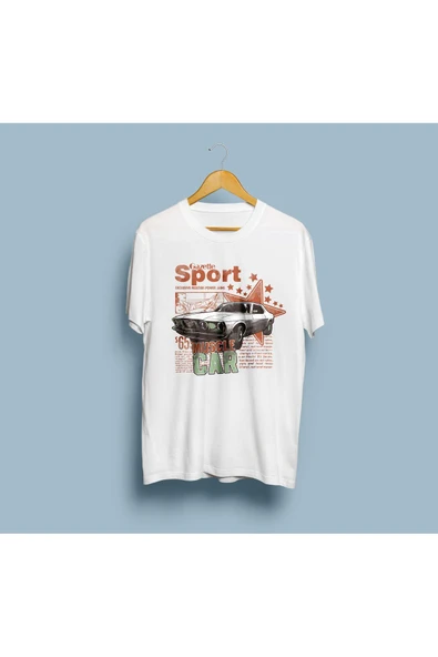 Oversize Muscle Car Tasarım Unisex T-shirt - Resim 4