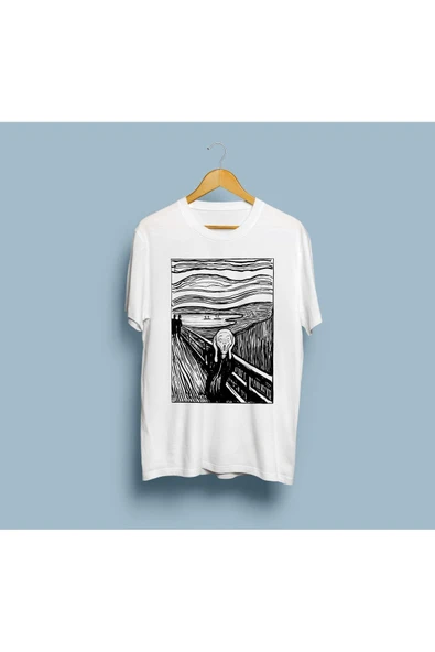 Oversize Siyah-Beyaz Çığlık Tablosu Çizim Unisex T-shirt
