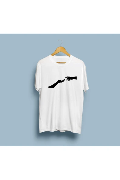 Oversize Birbirine Uzanan Eller Silüeti Baskılı Unisex T-shirt - Resim 4