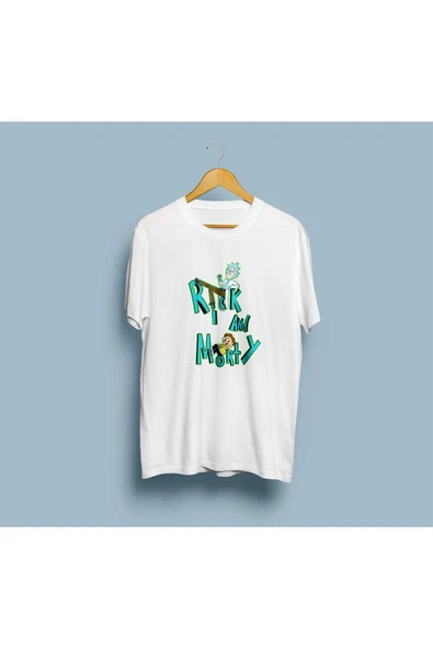 Oversize Rick And Morty Yazı ve Karakterler Tasarım Unisex T-shirt - Resim 2