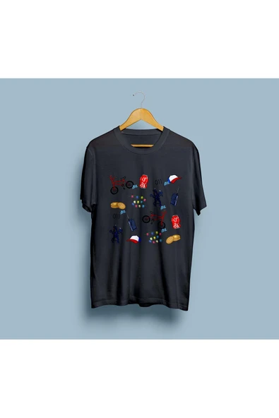 Oversize Stranger Things Eşyalar Baskılı Unisex T-shirt - Resim 7