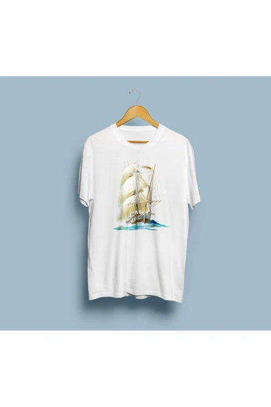 Oversize Yelkenli Tekne Tasarım Unisex T-shirt - Resim 4