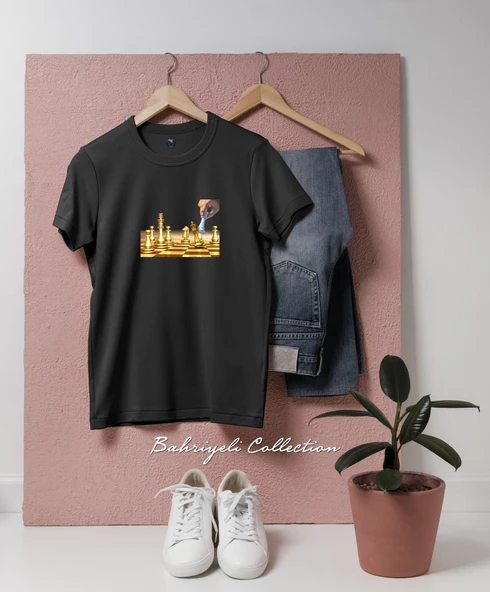Oversize gold satranç chess Tasarımlı Unisex T-Shirt - Resim 6