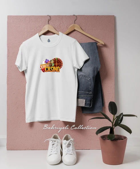 Oversize Casino logo kumar Tasarımlı Unisex T-Shirt - 5