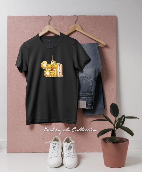 Oversize Candy Crush Saga logo Tasarımlı Unisex T-Shirt - Resim 4