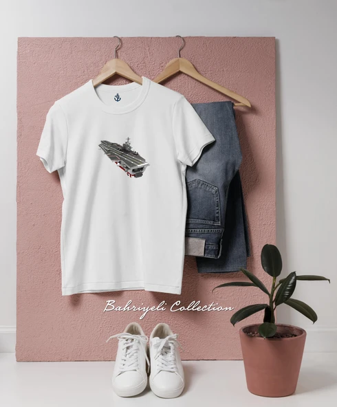 Oversize Uçak gemisi Tasarımlı Unisex T-Shirt - Resim 10