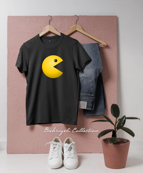 Oversize yellow Pacman Tasarımlı Unisex T-Shirt - Resim 7