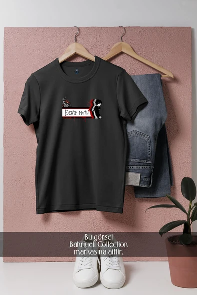 Oversize Light Yagami Ryuk Death Note Drawing  Tasarımlı Unisex T-Shirt - Resim 4