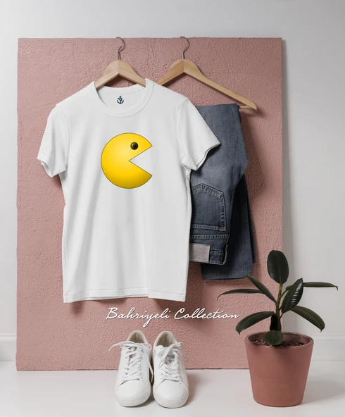 Oversize yellow Pacman Tasarımlı Unisex T-Shirt - Resim 9