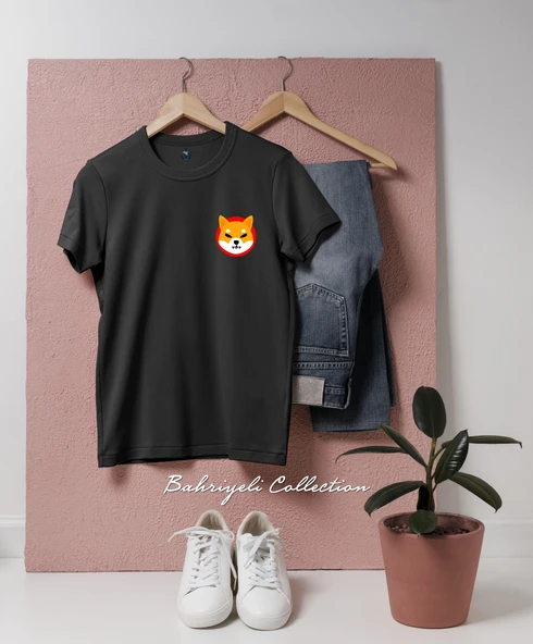 Oversize SHİB Shiba Coin Cep Tasarımlı Unisex T-Shirt - Resim 4
