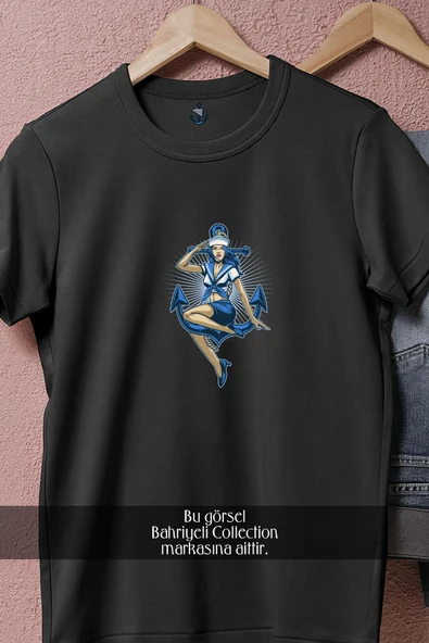 Oversize Denizci Kadın Ve Çapa  Tasarımlı Unisex T-Shirt - Resim 5