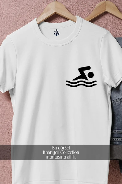 Oversize Yüzme Yüzücü Swimmer Swim Görsel Cep Tasarımlı Unisex T-Shirt - Resim 2